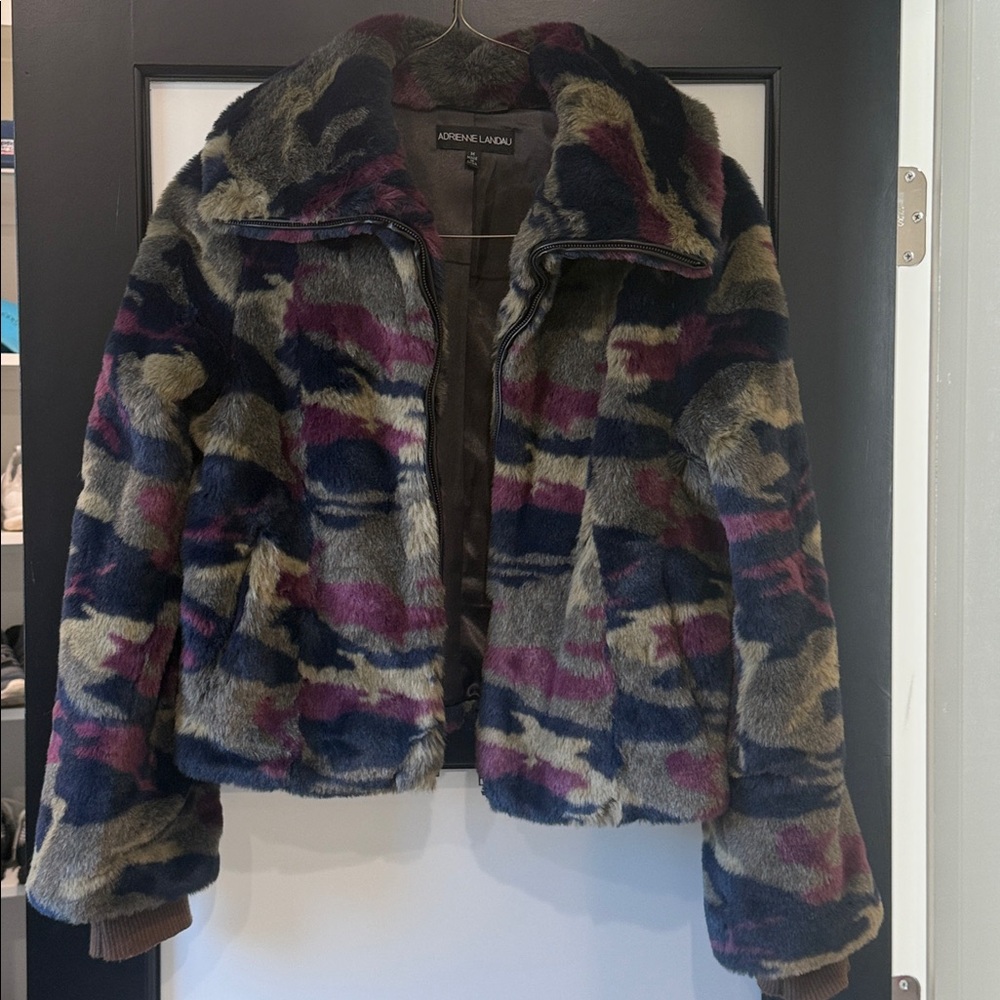 Adrienne Landau Camouflage Faux Fur Coat